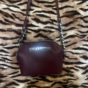 Steve Madden Burgundy Crossbody with Chain-Accent Strap